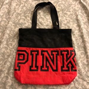 PINK Red and Black Mesh Tote Bag